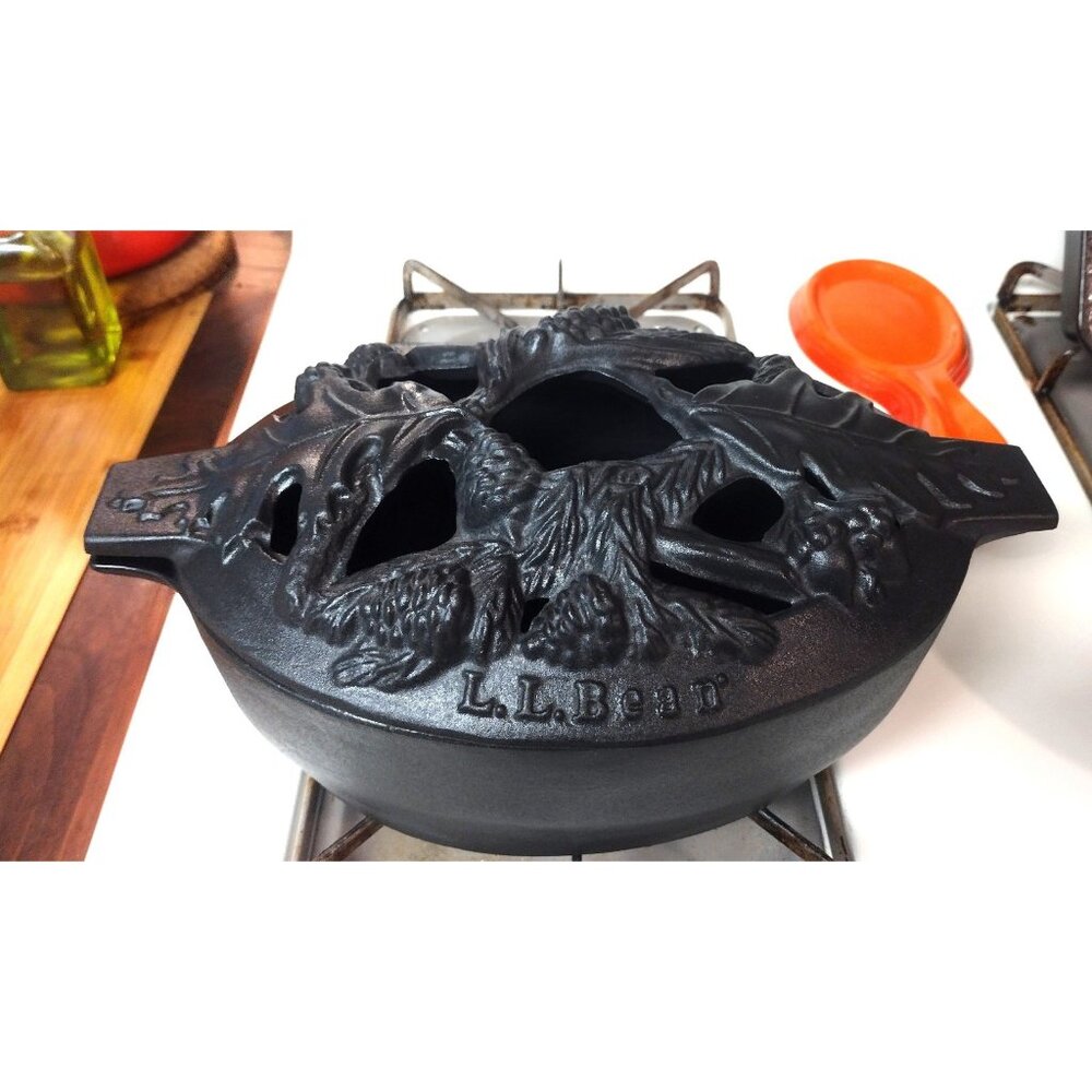 John Wright Vintage LL Bean Ornate Black Enameled Cast Iron Steamer Pine Needles - Picture 3 of 13
